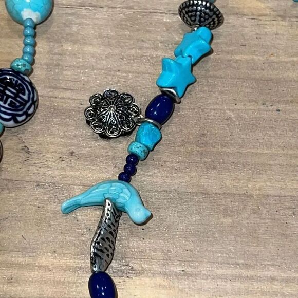 Oriental Long Neckless And BraceletSet With Dragonfly, Birds, Fish, Flowers - Picture 6 of 9